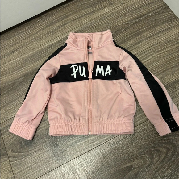 Puma Girls Activewear Hoodie & Legging 2-Piece Set Size 12m Pink Black Zip Up - Picture 1 of 6
